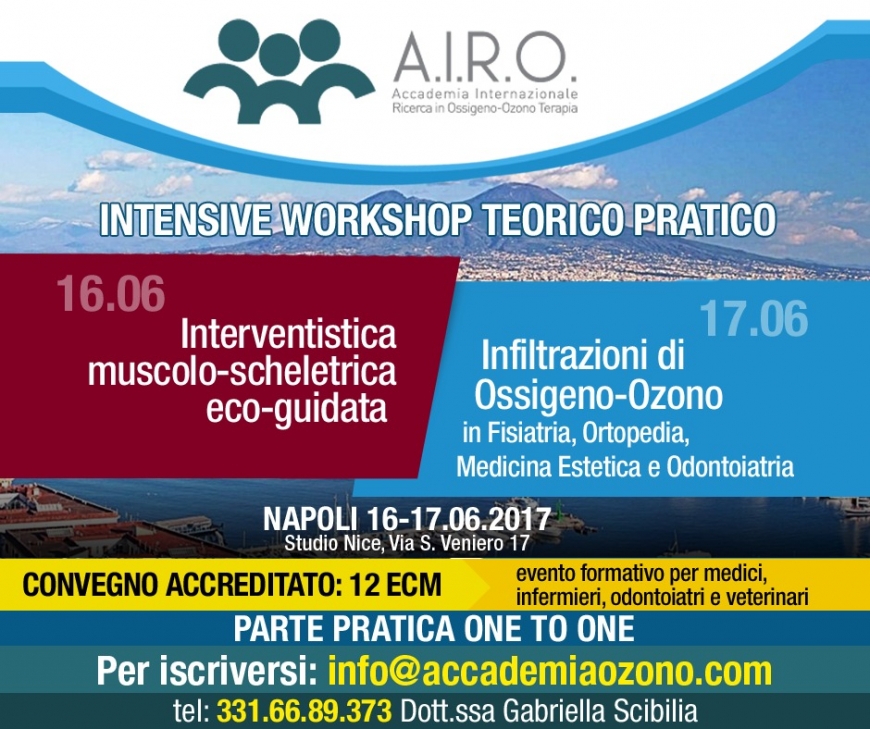 IWS Napoli:due giorni di formazione tra interventistica muscolo scheletrica eco-guidata e Ossigeno - Ozono Terapia. Esercitazioni pratiche dedicate